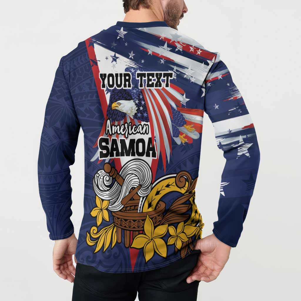 USA-American Samoa Flag Day Personalized Button Sweatshirt Bald Eagle Polynesian Tribal Pattern