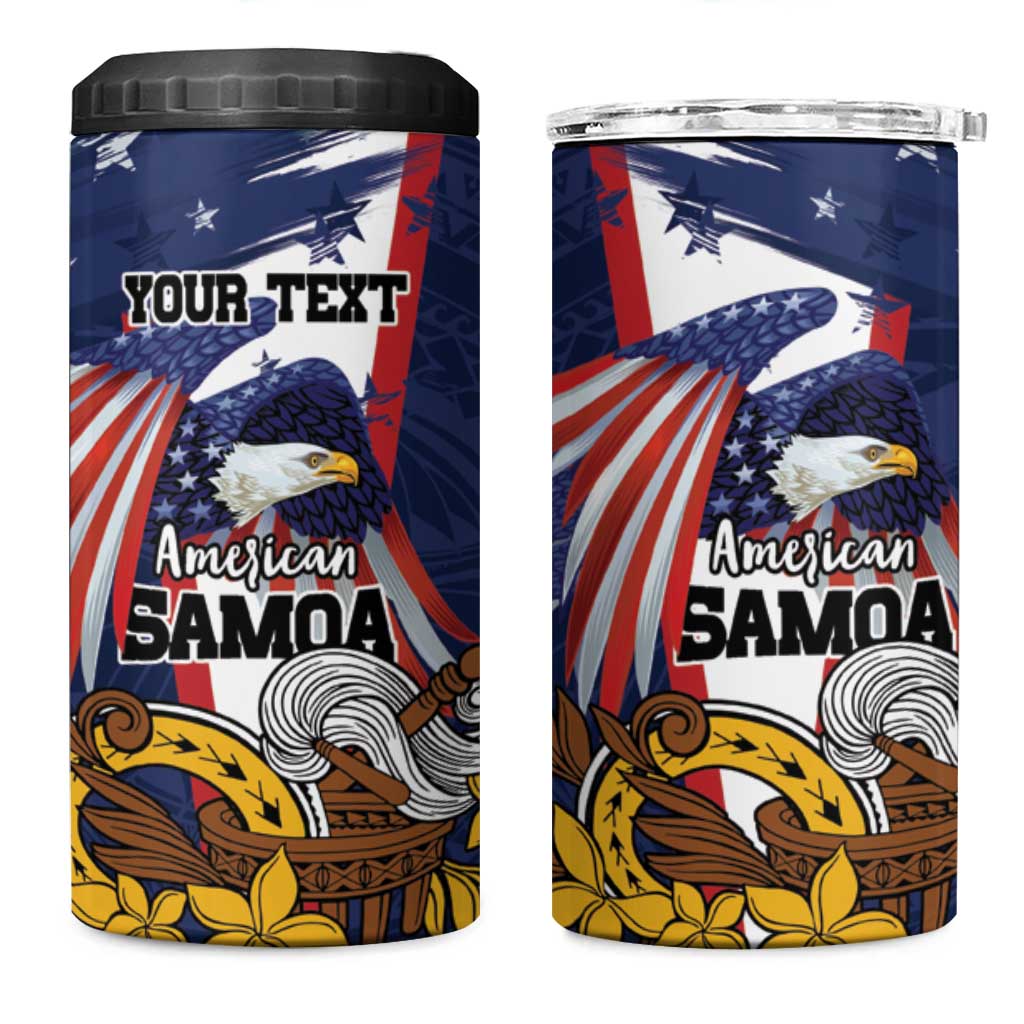 USA-American Samoa Flag Day Personalized 4 in 1 Can Cooler Tumbler Bald Eagle Polynesian Tribal Pattern