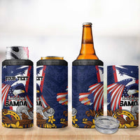 USA-American Samoa Flag Day Personalized 4 in 1 Can Cooler Tumbler Bald Eagle Polynesian Tribal Pattern