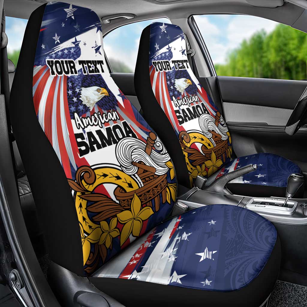 USA-American Samoa Flag Day Personalized Car Seat Cover Bald Eagle Polynesian Tribal Pattern