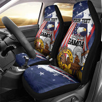 USA-American Samoa Flag Day Personalized Car Seat Cover Bald Eagle Polynesian Tribal Pattern