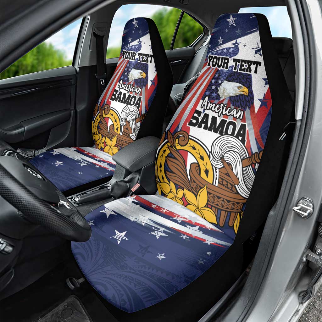 USA-American Samoa Flag Day Personalized Car Seat Cover Bald Eagle Polynesian Tribal Pattern