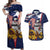 USA-American Samoa Flag Day Personalized Couples Matching Off Shoulder Maxi Dress and Hawaiian Shirt Bald Eagle Polynesian Tribal Pattern