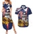 USA-American Samoa Flag Day Personalized Couples Matching Summer Maxi Dress and Hawaiian Shirt Bald Eagle Polynesian Tribal Pattern
