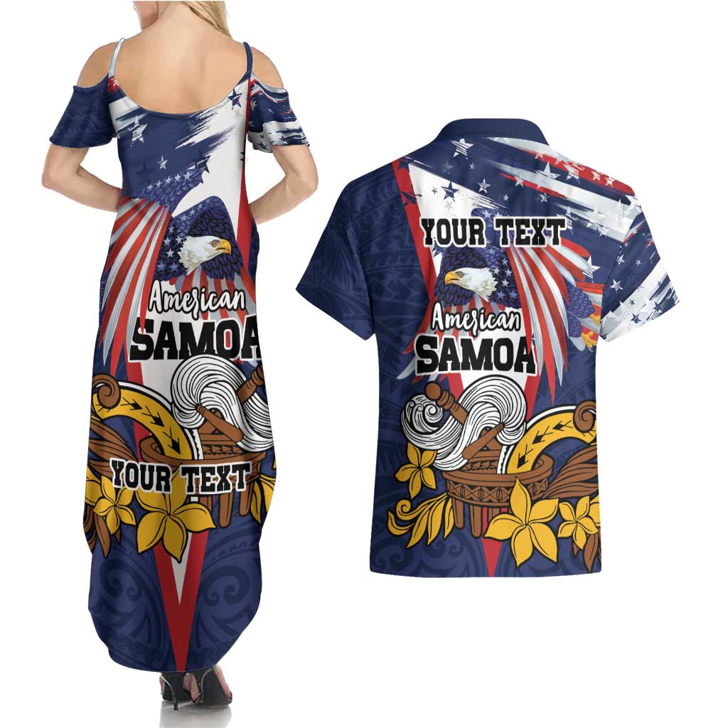USA-American Samoa Flag Day Personalized Couples Matching Summer Maxi Dress and Hawaiian Shirt Bald Eagle Polynesian Tribal Pattern