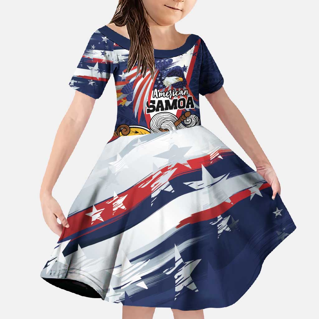 USA-American Samoa Flag Day Personalized Family Matching Long Sleeve Bodycon Dress and Hawaiian Shirt Bald Eagle Polynesian Tribal Pattern