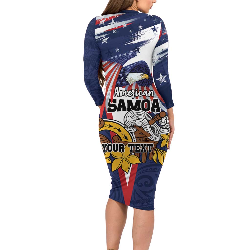 USA-American Samoa Flag Day Personalized Family Matching Long Sleeve Bodycon Dress and Hawaiian Shirt Bald Eagle Polynesian Tribal Pattern