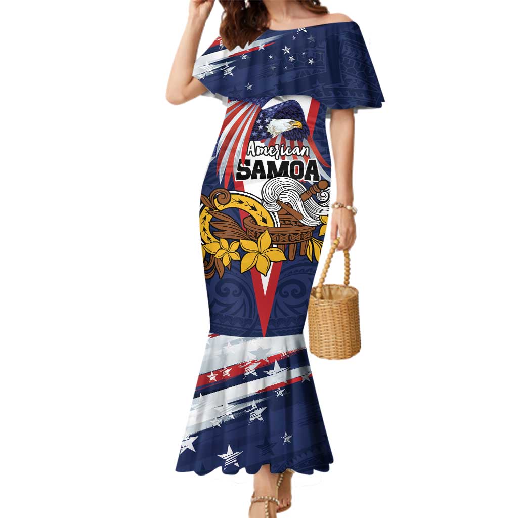 USA-American Samoa Flag Day Personalized Family Matching Mermaid Dress and Hawaiian Shirt Bald Eagle Polynesian Tribal Pattern