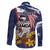 USA-American Samoa Flag Day Personalized Family Matching Off The Shoulder Long Sleeve Dress and Hawaiian Shirt Bald Eagle Polynesian Tribal Pattern
