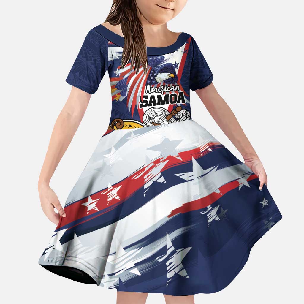 USA-American Samoa Flag Day Personalized Family Matching Off Shoulder Maxi Dress and Hawaiian Shirt Bald Eagle Polynesian Tribal Pattern