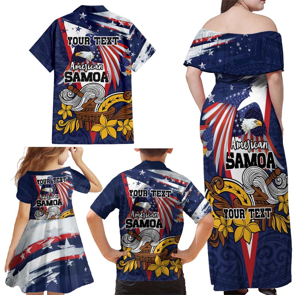 USA-American Samoa Flag Day Personalized Family Matching Off Shoulder Maxi Dress and Hawaiian Shirt Bald Eagle Polynesian Tribal Pattern