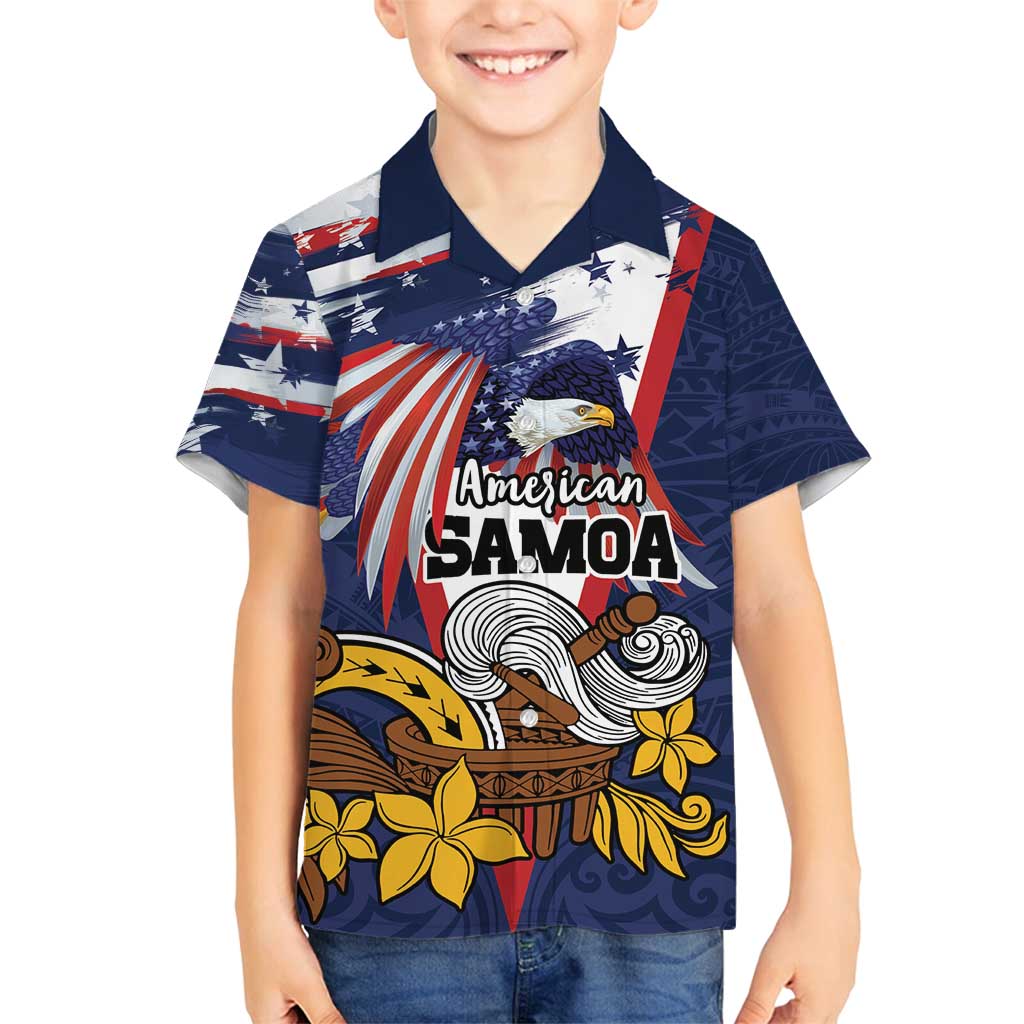 USA-American Samoa Flag Day Personalized Family Matching Off Shoulder Maxi Dress and Hawaiian Shirt Bald Eagle Polynesian Tribal Pattern