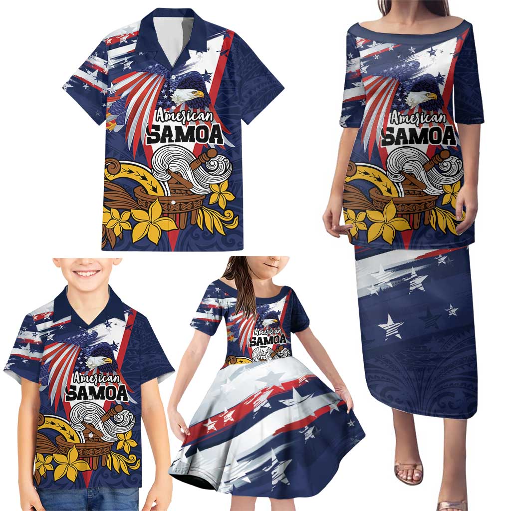 USA-American Samoa Flag Day Personalized Family Matching Puletasi and Hawaiian Shirt Bald Eagle Polynesian Tribal Pattern