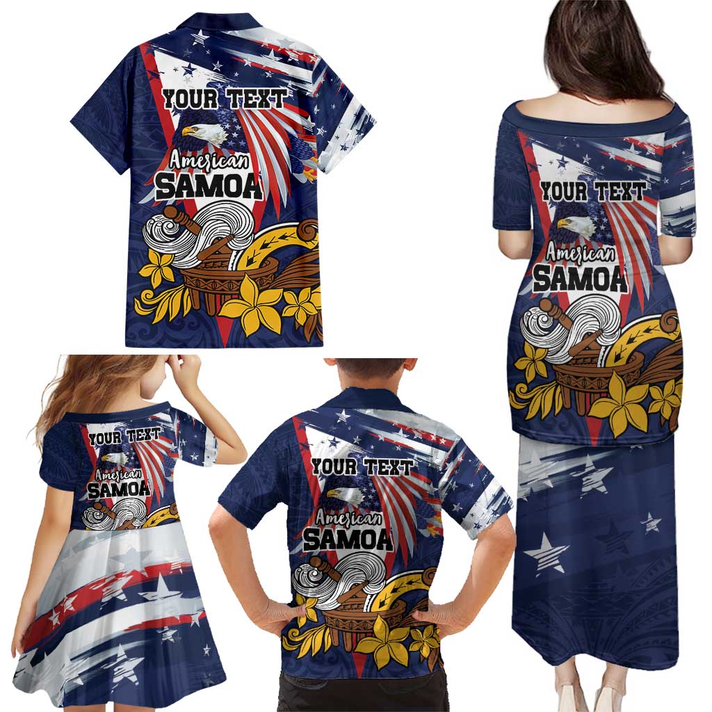 USA-American Samoa Flag Day Personalized Family Matching Puletasi and Hawaiian Shirt Bald Eagle Polynesian Tribal Pattern