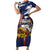 USA-American Samoa Flag Day Personalized Family Matching Short Sleeve Bodycon Dress and Hawaiian Shirt Bald Eagle Polynesian Tribal Pattern