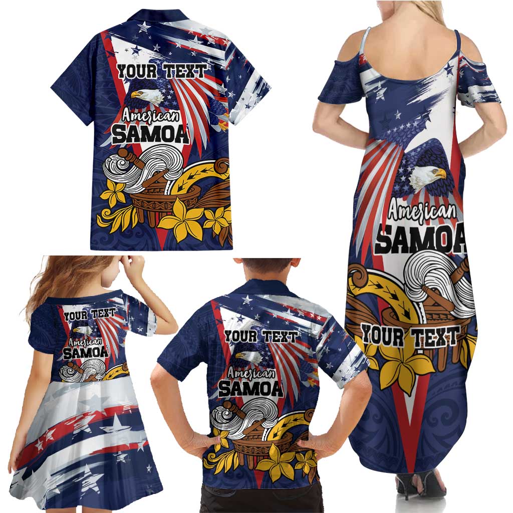 USA-American Samoa Flag Day Personalized Family Matching Summer Maxi Dress and Hawaiian Shirt Bald Eagle Polynesian Tribal Pattern
