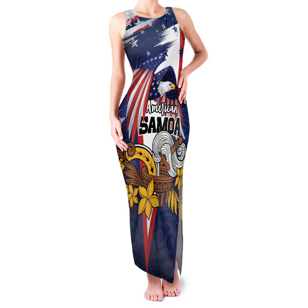 USA-American Samoa Flag Day Personalized Family Matching Tank Maxi Dress and Hawaiian Shirt Bald Eagle Polynesian Tribal Pattern