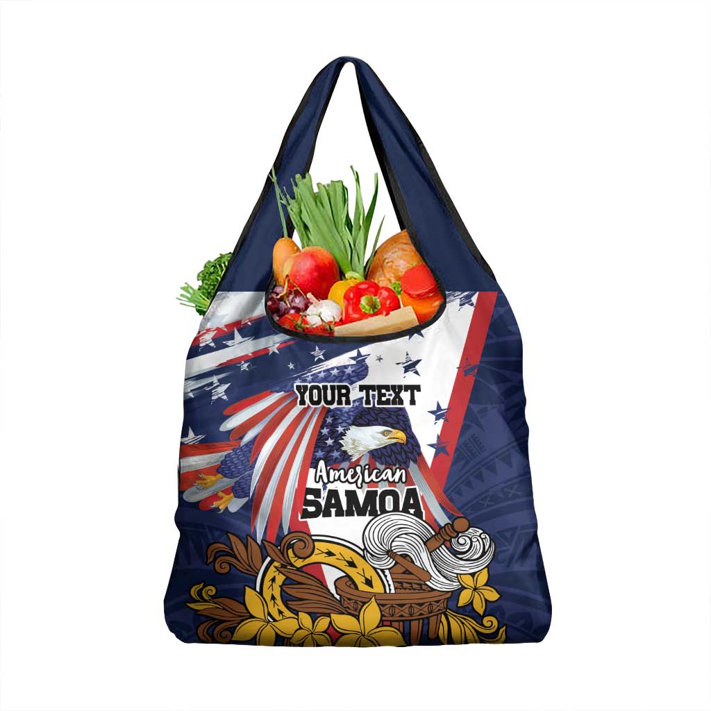 USA-American Samoa Flag Day Personalized Grocery Bag Bald Eagle Polynesian Tribal Pattern
