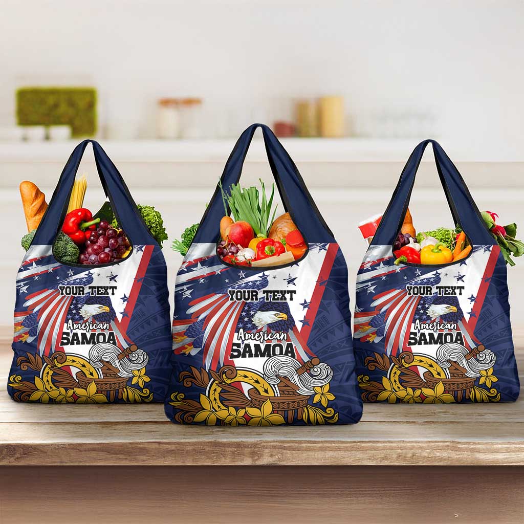 USA-American Samoa Flag Day Personalized Grocery Bag Bald Eagle Polynesian Tribal Pattern