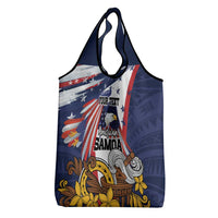 USA-American Samoa Flag Day Personalized Grocery Bag Bald Eagle Polynesian Tribal Pattern
