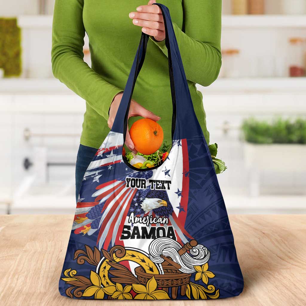 USA-American Samoa Flag Day Personalized Grocery Bag Bald Eagle Polynesian Tribal Pattern