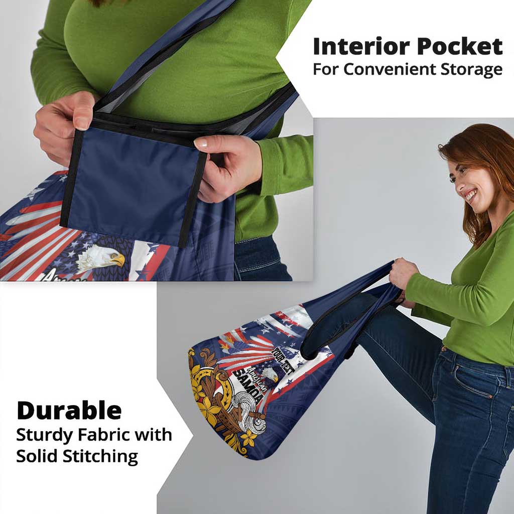 USA-American Samoa Flag Day Personalized Grocery Bag Bald Eagle Polynesian Tribal Pattern