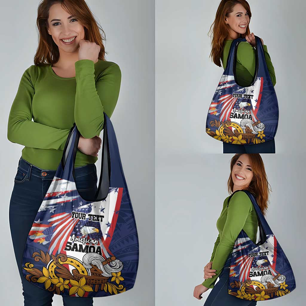 USA-American Samoa Flag Day Personalized Grocery Bag Bald Eagle Polynesian Tribal Pattern