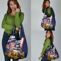 USA-American Samoa Flag Day Personalized Grocery Bag Bald Eagle Polynesian Tribal Pattern