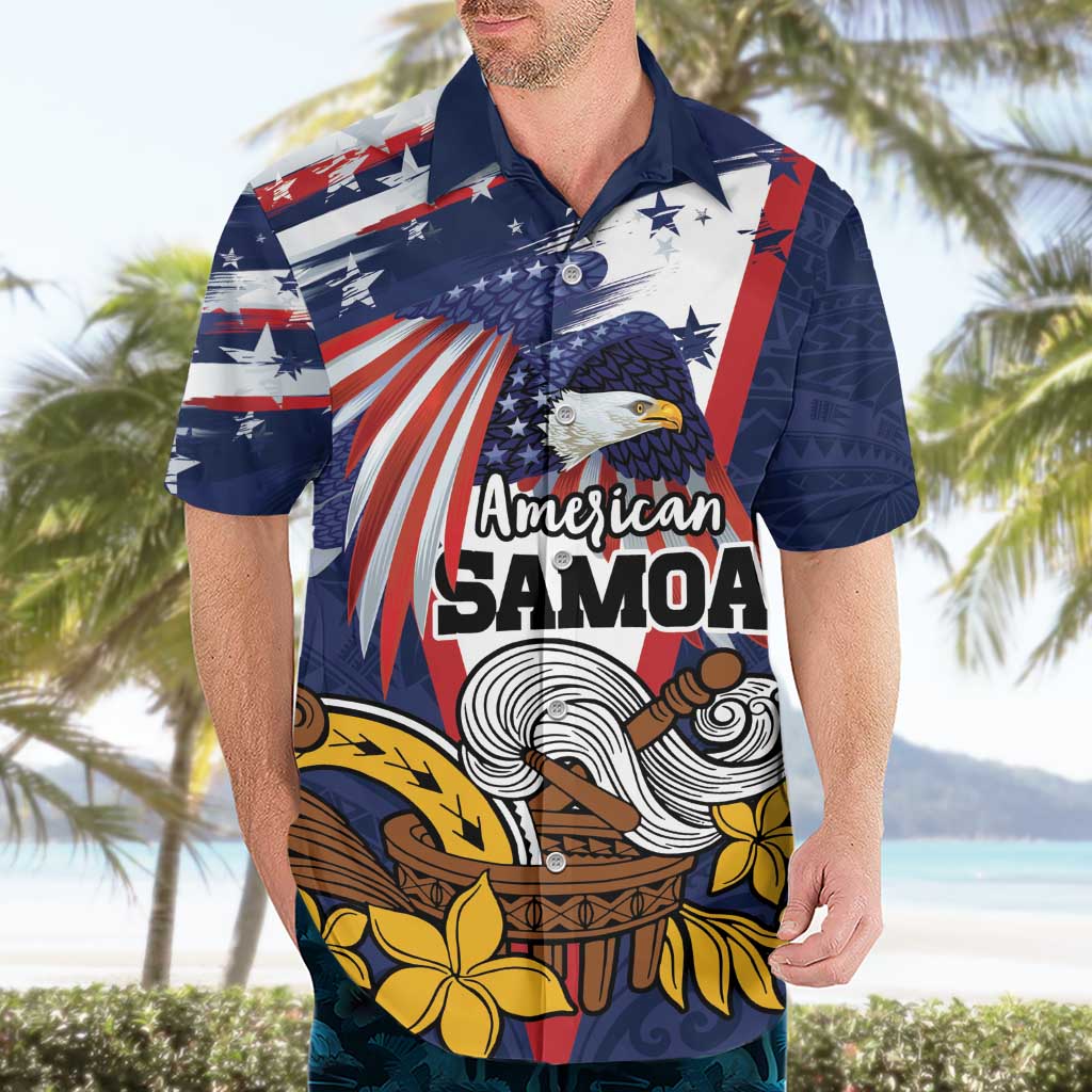 USA-American Samoa Flag Day Personalized Hawaiian Shirt Bald Eagle Polynesian Tribal Pattern