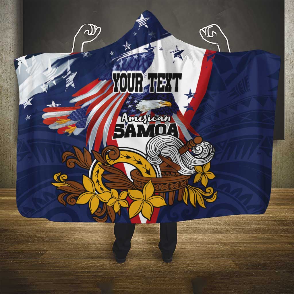 USA-American Samoa Flag Day Personalized Hooded Blanket Bald Eagle Polynesian Tribal Pattern