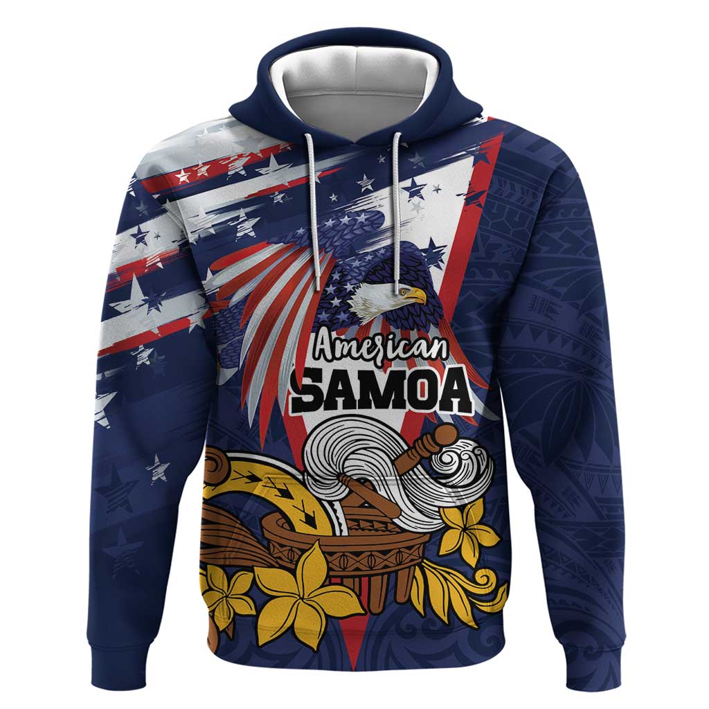 USA-American Samoa Flag Day Personalized Hoodie Bald Eagle Polynesian Tribal Pattern