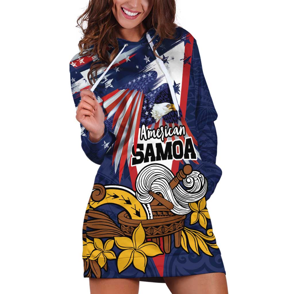 USA-American Samoa Flag Day Personalized Hoodie Dress Bald Eagle Polynesian Tribal Pattern