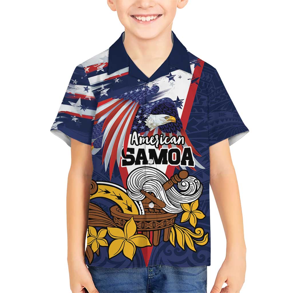 USA-American Samoa Flag Day Personalized Kid Hawaiian Shirt Bald Eagle Polynesian Tribal Pattern