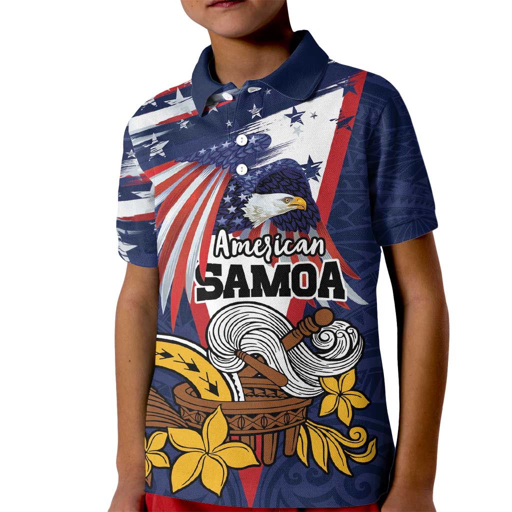USA-American Samoa Flag Day Personalized Kid Polo Shirt Bald Eagle Polynesian Tribal Pattern