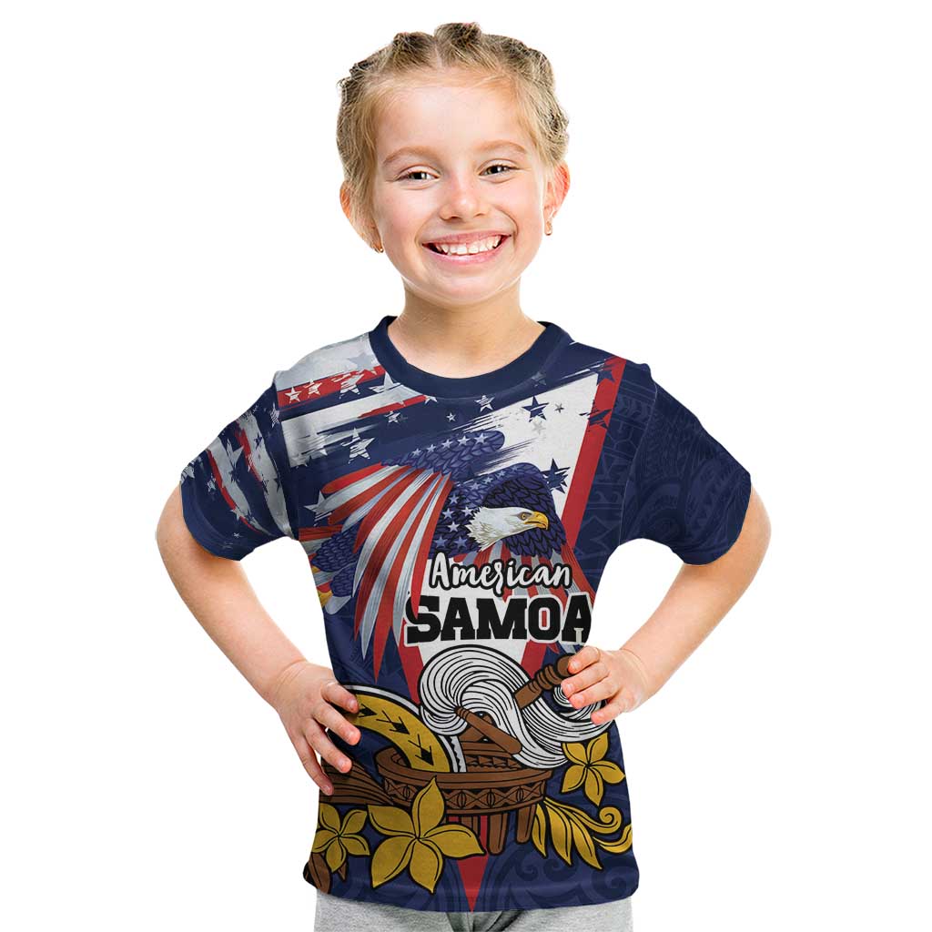 USA-American Samoa Flag Day Personalized Kid T Shirt Bald Eagle Polynesian Tribal Pattern
