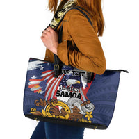 USA-American Samoa Flag Day Personalized Leather Tote Bag Bald Eagle Polynesian Tribal Pattern