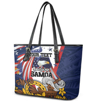 USA-American Samoa Flag Day Personalized Leather Tote Bag Bald Eagle Polynesian Tribal Pattern
