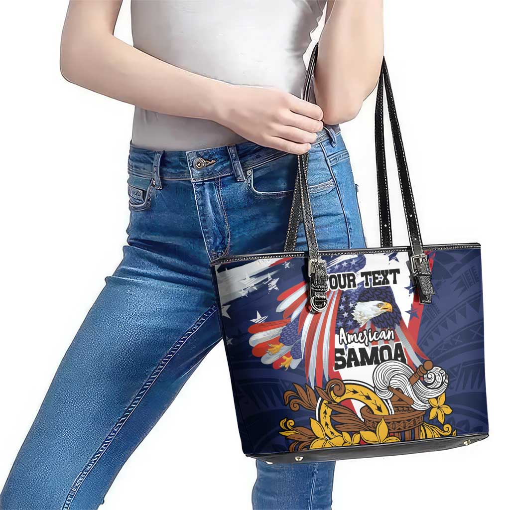 USA-American Samoa Flag Day Personalized Leather Tote Bag Bald Eagle Polynesian Tribal Pattern