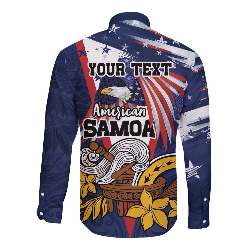 USA-American Samoa Flag Day Personalized Long Sleeve Button Shirt Bald Eagle Polynesian Tribal Pattern