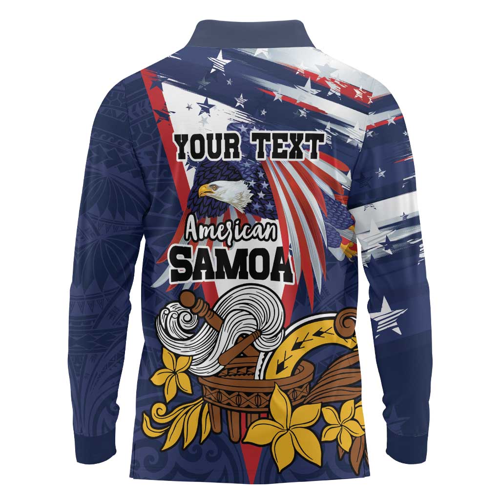 USA-American Samoa Flag Day Personalized Long Sleeve Polo Shirt Bald Eagle Polynesian Tribal Pattern