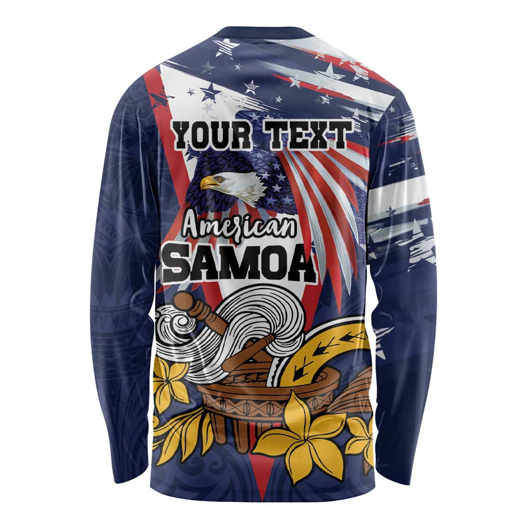 USA-American Samoa Flag Day Personalized Long Sleeve Shirt Bald Eagle Polynesian Tribal Pattern