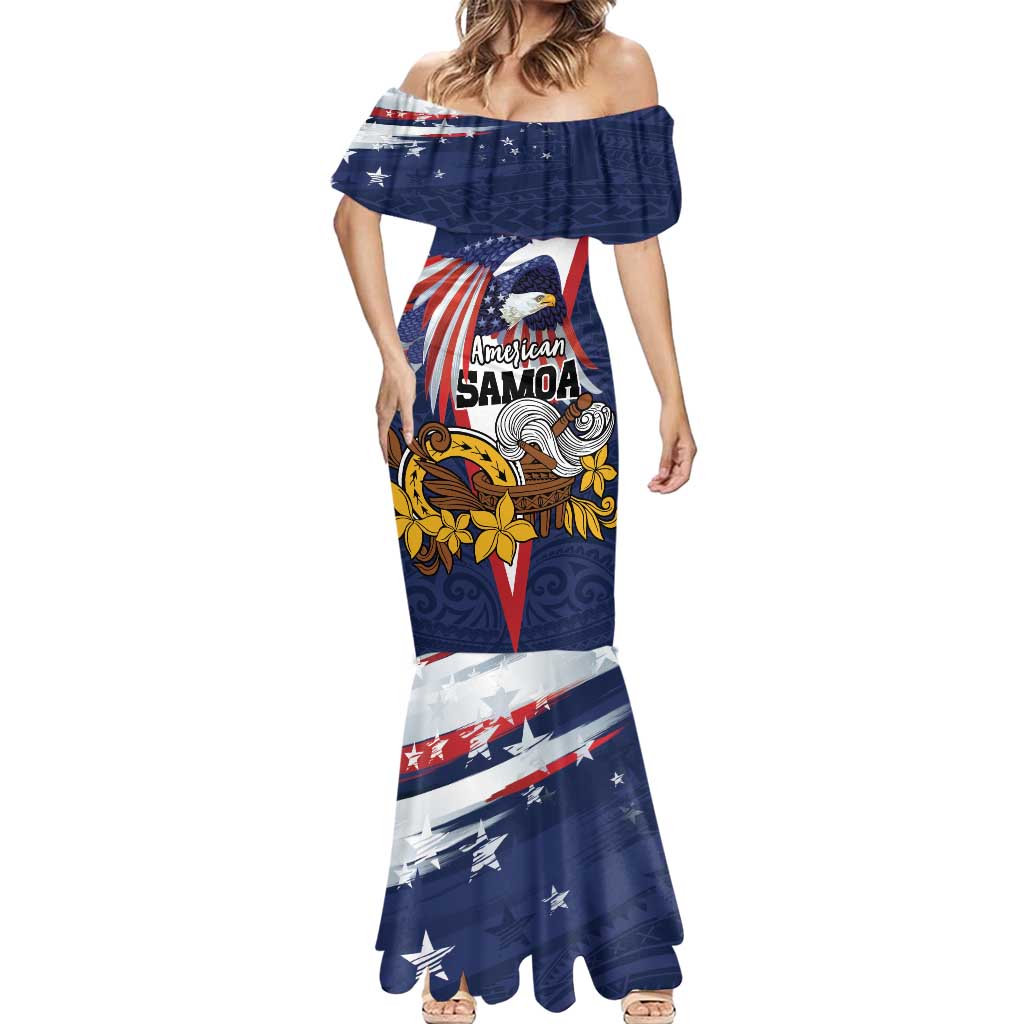 USA-American Samoa Flag Day Personalized Mermaid Dress Bald Eagle Polynesian Tribal Pattern