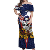 USA-American Samoa Flag Day Personalized Off Shoulder Maxi Dress Bald Eagle Polynesian Tribal Pattern