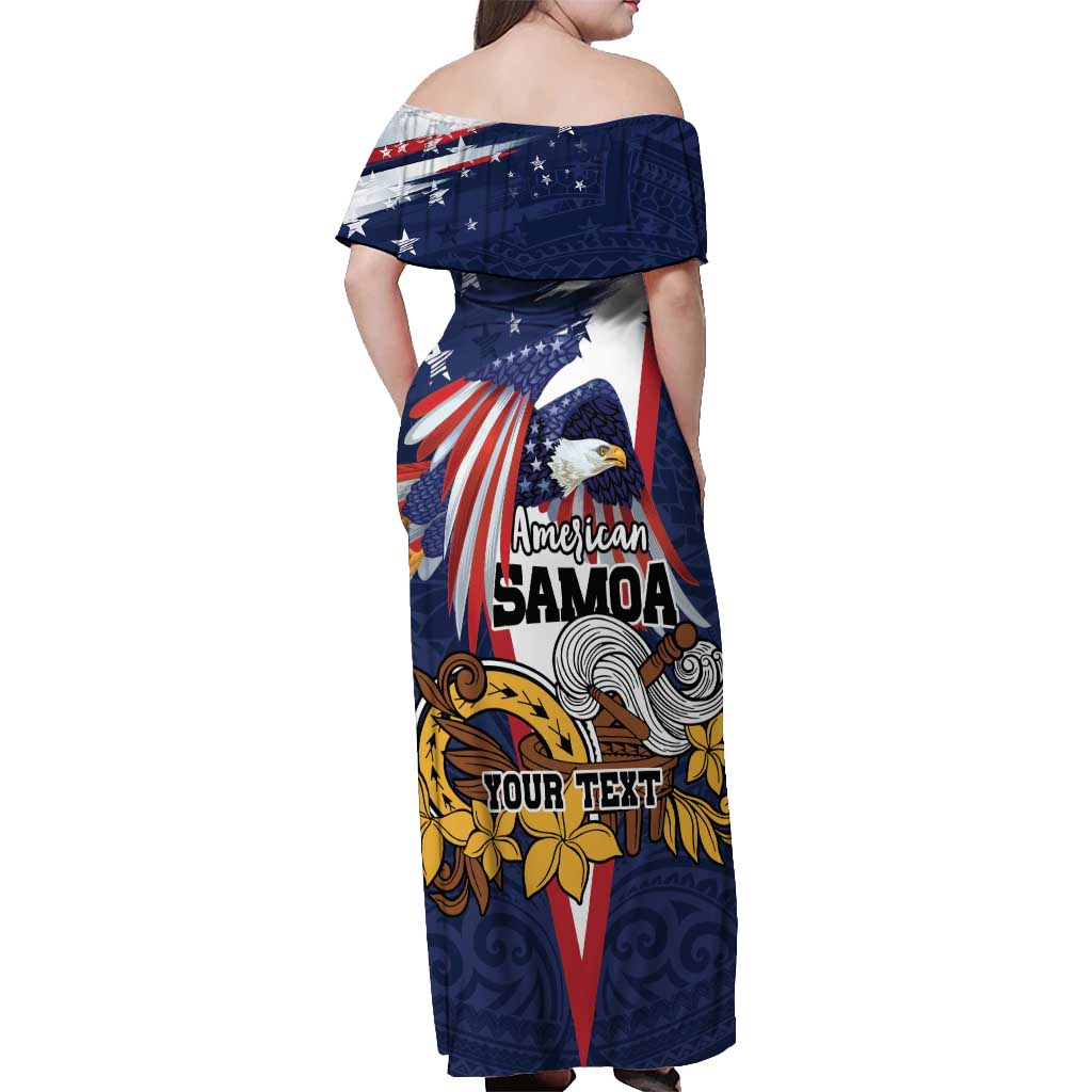 USA-American Samoa Flag Day Personalized Off Shoulder Maxi Dress Bald Eagle Polynesian Tribal Pattern
