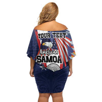 USA-American Samoa Flag Day Personalized Off Shoulder Short Dress Bald Eagle Polynesian Tribal Pattern