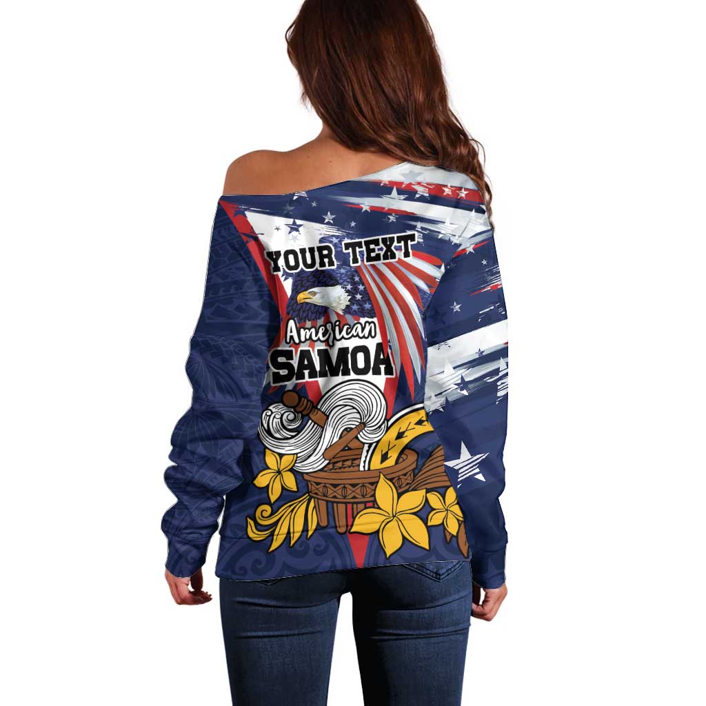 USA-American Samoa Flag Day Personalized Off Shoulder Sweater Bald Eagle Polynesian Tribal Pattern
