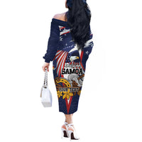 USA-American Samoa Flag Day Personalized Off The Shoulder Long Sleeve Dress Bald Eagle Polynesian Tribal Pattern