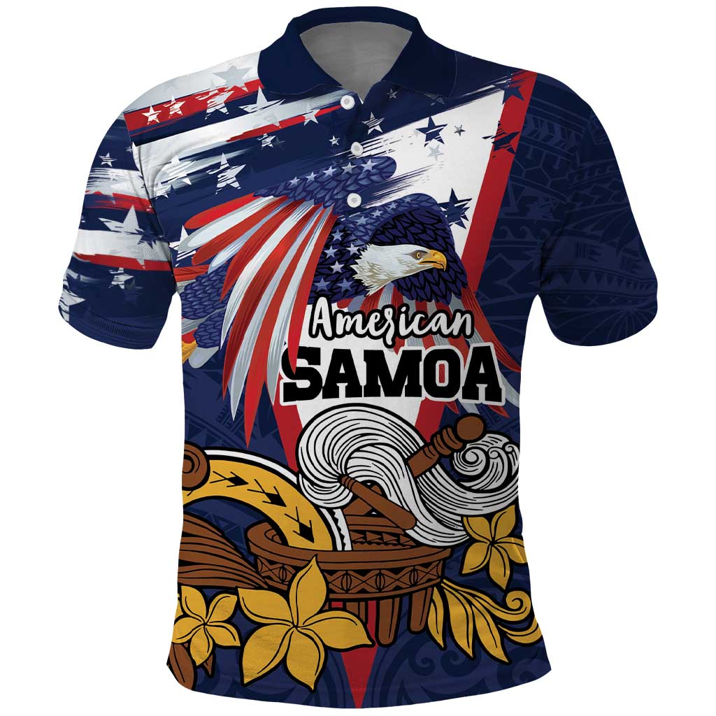 USA-American Samoa Flag Day Personalized Polo Shirt Bald Eagle Polynesian Tribal Pattern