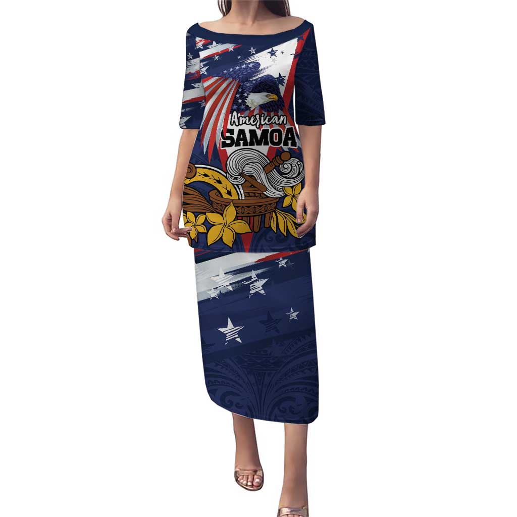 USA-American Samoa Flag Day Personalized Puletasi Bald Eagle Polynesian Tribal Pattern