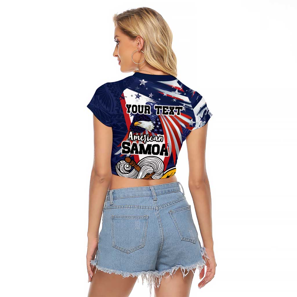 USA-American Samoa Flag Day Personalized Raglan Cropped T Shirt Bald Eagle Polynesian Tribal Pattern